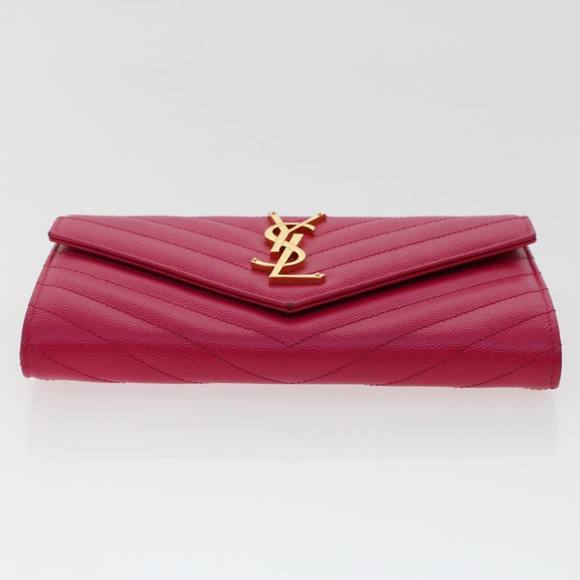 SAINT LAURENT V Stitch Wallet Leather Pink CFP372264 Auth am4748 - Picture 6 of 16